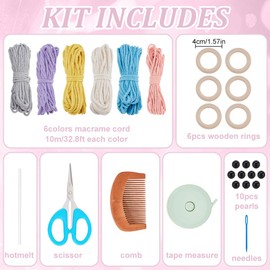 FREEBLOSS 6 Set DIY Macrame Easter Bunny Kit Easter Macrame Hanging Decor Wooden Ring Macrame kit for Beginners with Video Tutorial Boho Macrame Decor for Keychain Hanging Ornament Macrame Bag Charms