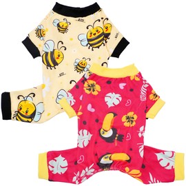 JpGdn 2PCS Dog Pyjamas for Large Sized Dogs Pjs Onesies Outfits Pet Jammies Boy Girl Male Female Apparel Pajamas Toucan Bee Pattern Soft Lightweight Stretch Clothing L