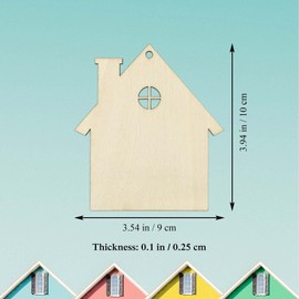 Creaides House Wood DIY Craft Cutout Wooden House Shaped Hanging Ornaments with Hole Hemp Ropes Wood Tags for Wedding Birthday Christmas Party Decoration (3.54x3.94 in, 20-Pack)