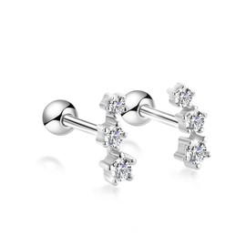 Constellation Star 14K White Gold Plated Nap Earrings Sterling Silver Earrings CZ Stone Screw Back Hypoallergenic Earrings Cartilage Helix Celestial Mini Piercing Earrings For Women