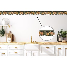 CONCORD WALLCOVERINGS ™ Wallpaper Border Floral Pattern Roses Leaves, Die Cut Edge for Living Room Bedroom Cottage Farmhouse, Navy Blue Green Yellow, 15 ft by 5 in PP76576DC