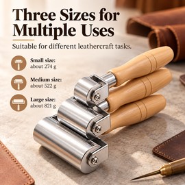 Leather Press Roller with Wooden Handle – Three Widths or 3-Piece Set