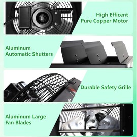 Aibabcue Shutter Exhaust Fan, 14 in Wall Mount Ventilation Fan w/Speed Controller Attic Vent Fan for Chicken Coops, Greenhouse, Gable, Barn, Garage, Shed Ventilator 1088 CFM,1700 RPM