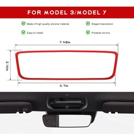 NYTKL Car Rear View Mirror Protector Frame, Silicone Automotive Rearview Mirror Protective Cover, Vehicle Interior Mirrors Edge Guard Decorative Accessories Compatible with Model 3 Y (Red)