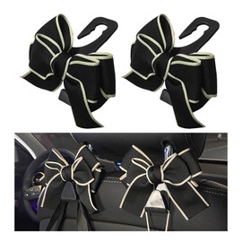 Ohleats 2 PCS Car Seat Headrest Hook, Cute Bow Knot Auto Seatback Hanger Storage Organizer, Vehicle Back Seat Hanging Hooks for Purse Coat Umbrella, Interior Decor Car Accessories (Black)