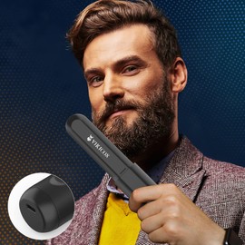 Beard Straightener for Men, Anti-Scald Cordless Heated Comb, Black
