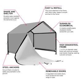 YOUGYM Dog Shade Shelter 4'x4'x3.6' for Large Dogs, Pet Outdoor Tent with Upgraded Doors, Outside Sun Rain Canopy Pet House for Dogs, Cats, Small Animals and Livestock, Grey