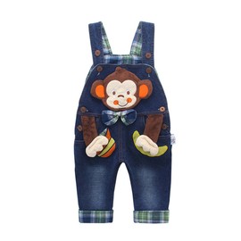 KIDSCOOL SPACE Baby Boy Girl Jean Overalls,Toddler Denim 3D Monkey Outfit,Blue,3-6 Months