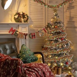 ORG 49.2ft Gold Red and Green Christmas Tinsel Garland Glitter Metallic Twist Tinsel Hanging Garland for Birthday Christmas Trees Wedding Birthday Party Supplies Indoor and Outdoor Decorations