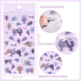 Cute Kawaii Otters Creature Stickers,Soft Flocked Felt 3D Stickers for Kids & Adults,Scrapbooking Decor