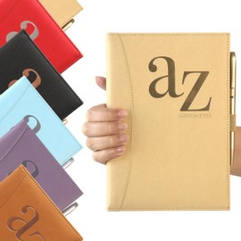 Gold A to Z Telephone Address Book A-Z Index Hardcover with Pen A5 Address Book Home Office Work Gold