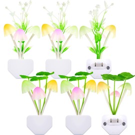 6 Pieces Mushroom Night Lights 7 Color Changing Plug-in Light Sensor Wall Lamp, LED Mushroom Night Lights Sensor Wall Lamp for Kids Adults Mushroom Night Light Thanksgiving Christmas, 2 Styles