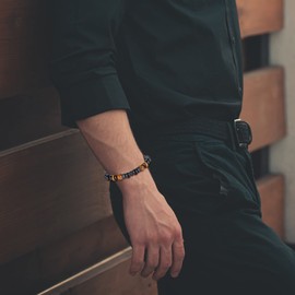 VALIJINA Mens Stone Beaded Bracelets for Son/Husband/Dad/Brother Black Obsidian Tiger Eye Bracelet Inspirational Bracelet Gifts for Men