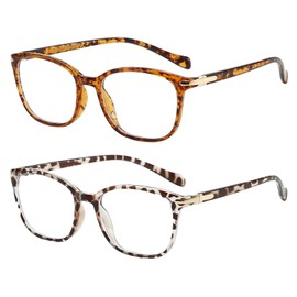 FANNYGO 2 Pack Blue Light Blocking Glasses For Women/Men Computer Glasses Blue Light Blocking Glasses with Clear Lens (Tawny design+Light brown)