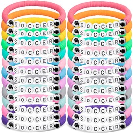 Alomois 24PCs Soccer Bracelets Soccers Party Favors Charm Bracelets Clay Bead Stretch Stackable Bracelet for Teens Men Women Sport Party Favors (Soccer-A)