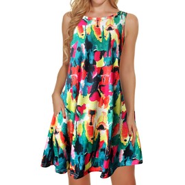 Beach Dresses for Women Summer Tshirt Floral Sundress Sleeveless Pockets Casual Loose Tank Dress(S2-COL,S) Multicolor