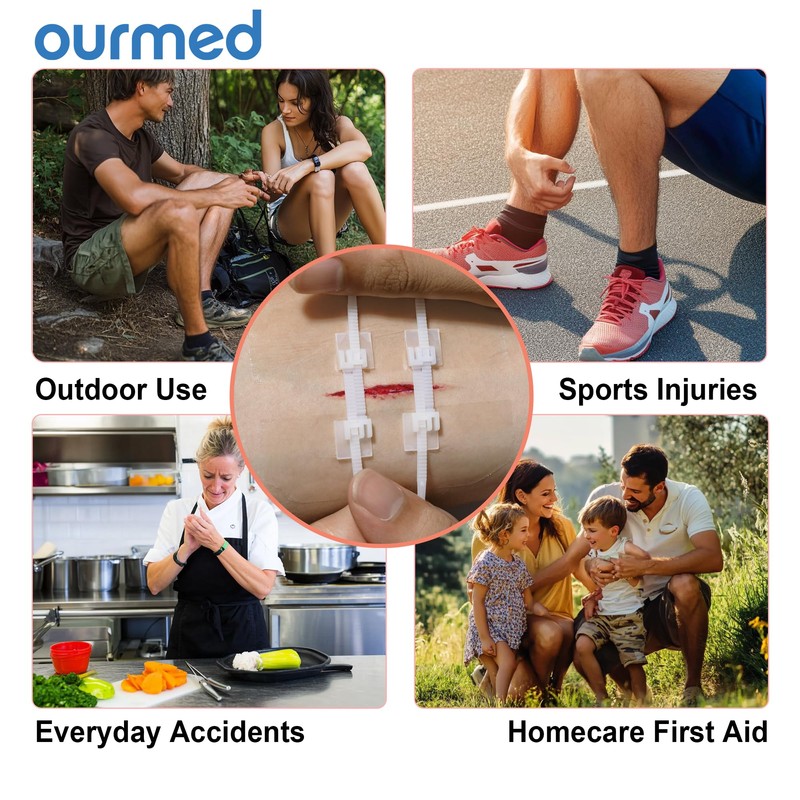 Ourmed Wound Closure Strips(2.4"x 2.8" - 4 Pcs), Butterfly Bandages