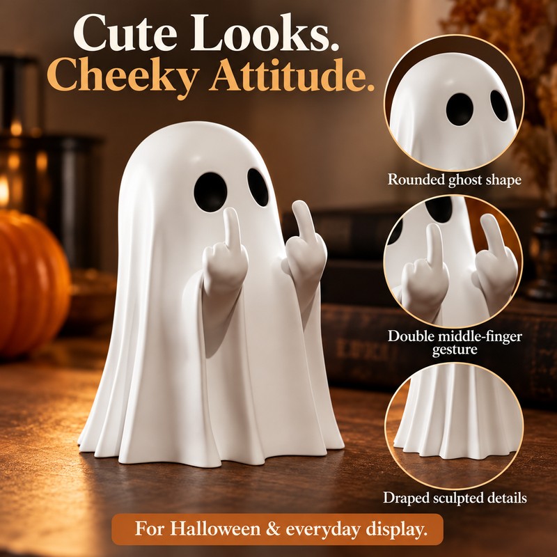 Cute Middle Finger Ghost Statue, Small Halloween Decor for Home,