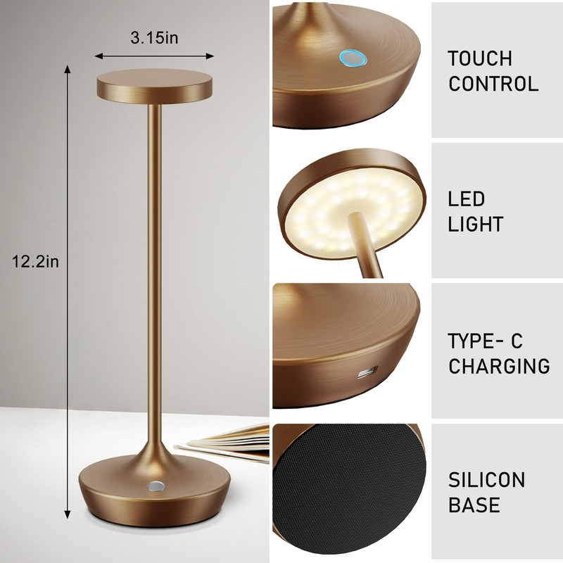 Willdoak Cordless Table Lamp Rechargeable - 6000mAh LED Battery Operated