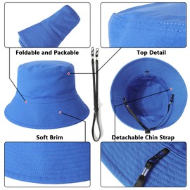 TAGVO XXL Fishing Hat for Men and Women, UPF50+ Reversible Bucket Hats for Large Head, UV Protection Cotton Sun Hat with Wide Brim, F blue