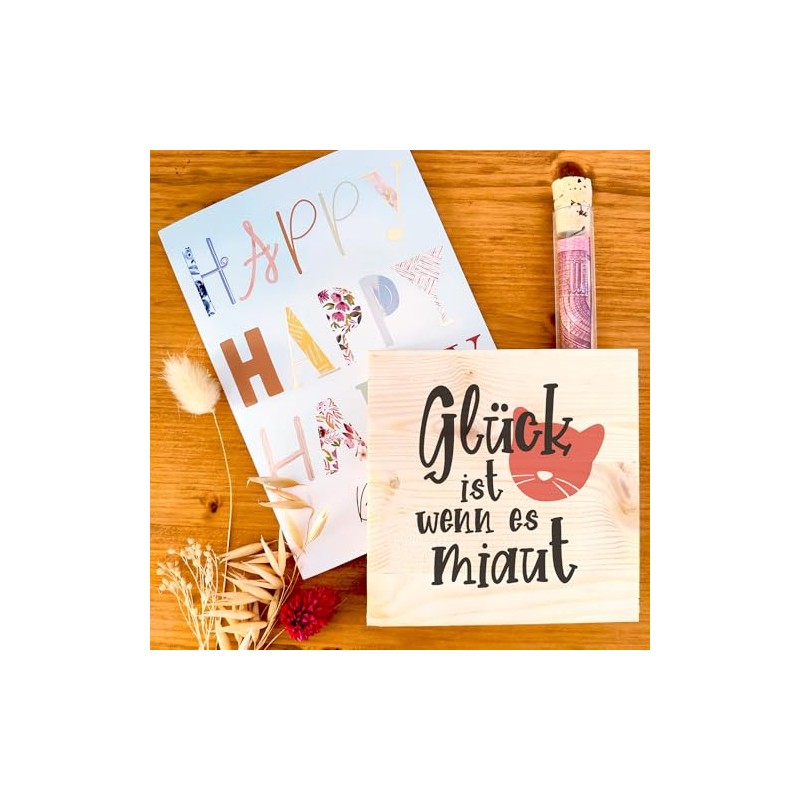 Katzenpapa - Gl√ºck miaut Holzbild 11x11x2cm zum Hinstellen auf's Regal/Sideboard