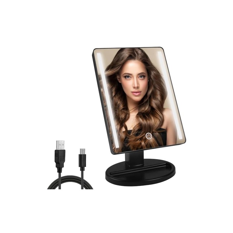 Espejo de maquillaje iluminado con 16 luces LED de rotación
