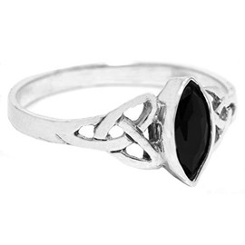 Windalf Celtic Women's Silver Ring RIGANI 9 mm Celtic Love Knot Black Opal Midi Ring 925 Sterling Silver, Fabric, Cubic Zirconia