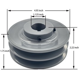 Saelno 2BK52-1-1/8 Double Groove Pulley,v Belt Pulley 4.95" OD 1 1/8 inch bore,V Belt Sheave Cast Iron for A AX B BX 4L 5L V-Belts,2BK52X1-1/8 Pulley