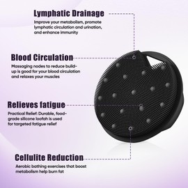 Canroom Heavy Duty Silicone Body Scrubber - Zinc Infused - Shower Brush & Loofah Alternative for Lymphatic Drainage,Muscle Relieves,Cellulite,Blood Circulation-Black