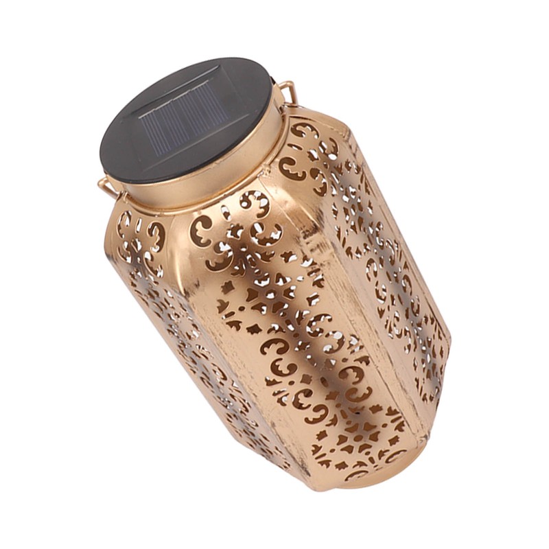 LED Solar Lantern Waterproof Hanging Metal Lamps Small Hexagonal Lantern