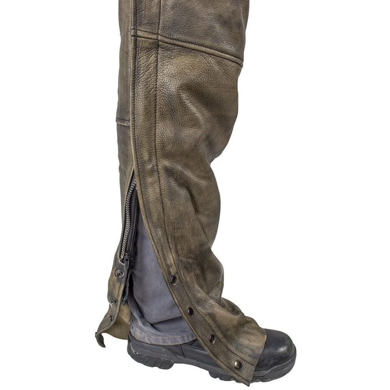 bikersgearonline Men's Riding Distressed Brown Butter Soft Leather Motorcycle Chaps