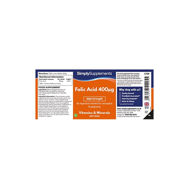 Folic Acid (Vitamin B9) 400mcg | 360 Tablets = Up