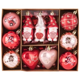 Valery Madelyn 40Pcs Valentine's Day Heart Shaped Ornaments Gift Pack, Valentines Craft Painted Tree Heart Gnome Decorations, Pink Red Gold Christmas Baubles Hanging Party Wedding Anniversary Decor