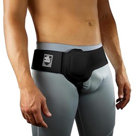 EVERYDAY MEDICAL Hernia Belt for Men - Inguinal Hernia Support for Men, Adjustable Waist Strap Groin Support, Post-Surgery Truss Suitable for Left or Right Side - Black, Small/Medium