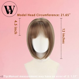 WIGYY Honey Brown Short Bob Wig with Bangs for White Women – 12 Inch Straight Lace Front Synthetic Wig, Glueless Heat-Resistant Protein Fiber, Realistic Lightweight Daily Party Wear