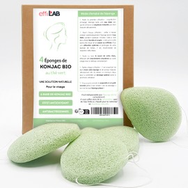 Organic Konjac Face Sponge Green Tea | Set of 4 Teardrop Sponges | Natural Cleansing Vegetable Sponge