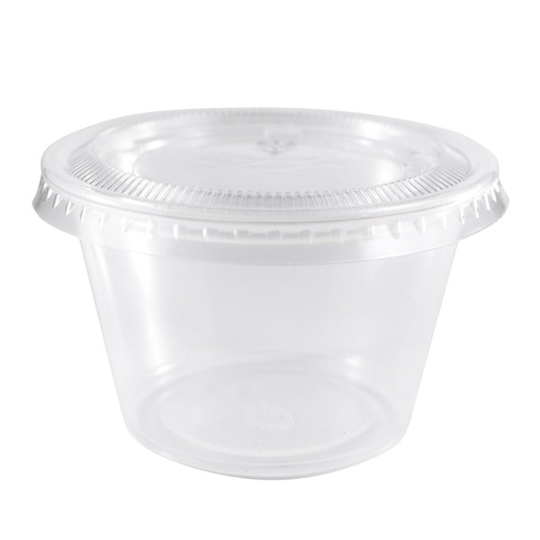 [4 OZ, 100 Sets] EDI Clear Disposable Plastic Portion Cups with Leakproof Lids | Jello Shot Cups | Condiment and Dipping Sauce Cups | Souffle Cups | BPA Free | Recyclable