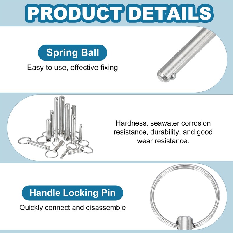 sourcing map Quick Release Pins, Dia 5/16"(8mm) Usable Length 4.17"(106mm)