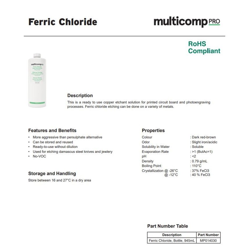 Ferric Chloride, Copper etchant Solution, 945 mL (1.99 pt) Bottle
