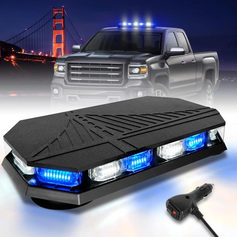Rooftop Emergency Strobe Light Bar 102 LED Blue White Mini