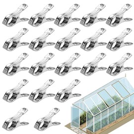 ZORVUJI Pack of 20 Greenhouse Clips, Stainless Steel, Storm Proof Greenhouse Accessories Clips for Greenhouse Films, Glass House, Plant Clips and Greenhouse Accessories