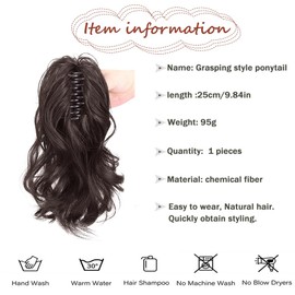 TTPSRY 25 cm Wig Women's Ponytail Extension Long Curly Ponytail Clip in Claw Hair Extension Natural Looking Synthetic Hairpiece (Black Brown))