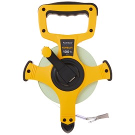 Komelon 8811 Fast Back Open Reel Long Tape Measure with Double Nylon Coated Fiberglass Blade 100-Feet by 1/2-Inch, Yellow,White