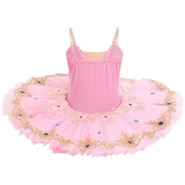 AFAVOM Hard Platter Swan Lake Ballerina Costume for Girls Camisole Skirted Leotard Ballet Dance Outfit Big Little Toddler Kids Sequin Embroidery Lace Tutu Performance Dancewear Pink 13-14 Years