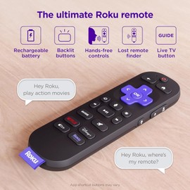 Roku Voice Remote Pro (2nd Ed.) | Rechargeable TV Remote Control with Hands-free
