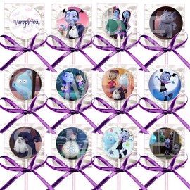 Vampirina Lollipops Party Favors Decorations Movie w/ Purple Ribbon Bows Party Favors -12 pcs, Vamprina Hauntley Gregoria Oxana Boris Creepy Caroline Poppy Peepleson Nanpire Grandpop