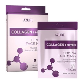 AZURE Collagen & Peptides Lifting Sheet Facial Mask - Restoring, Smoothing & Moisturizing Face Mask - Helps Reduce Fine Lines & Wrinkles, Smooths & Repairs - Skin Care Made in Korea - 5 Pack