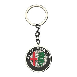 JUNMEI Car Creative Car Logo Keychain 3D Chrome Plated Metal Alloy Keychain Gift Men and Women Keys for Alfa Romeo Giulia Stelvio 4c Tonale Mito giulietta 159 147