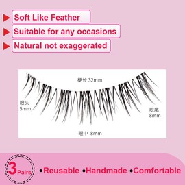 LASGOOS Pestañas Postizas Cortas Tipo Manga, Tiras Cruzadas Transparentes De 5-8 Mm, Aspecto Natural, Rizadas, Para Cosplay, Bodas, Fiestas, Trabajo, Maquillaje De Ojos, 3 Pares, R37