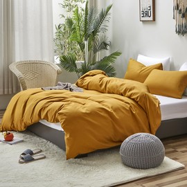 Luxlovery Mustard Yellow Comforter Set Queen Dark Yellow Bedding Comforter Ginger Yellow Cotton Quilts Blanket Comfy Lightweight Cozy Solid Color Bright Yellow Comforter Set for Women Men